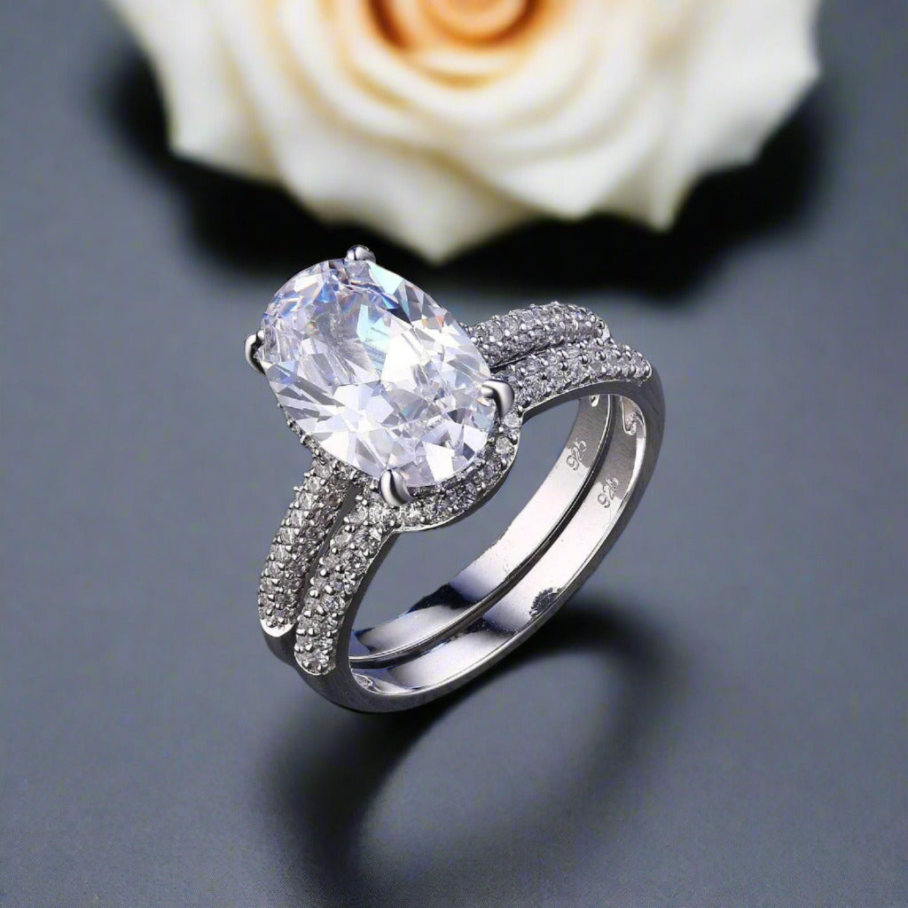 2pcs Oval Cut Diamond Ring Set-Black Diamonds New York