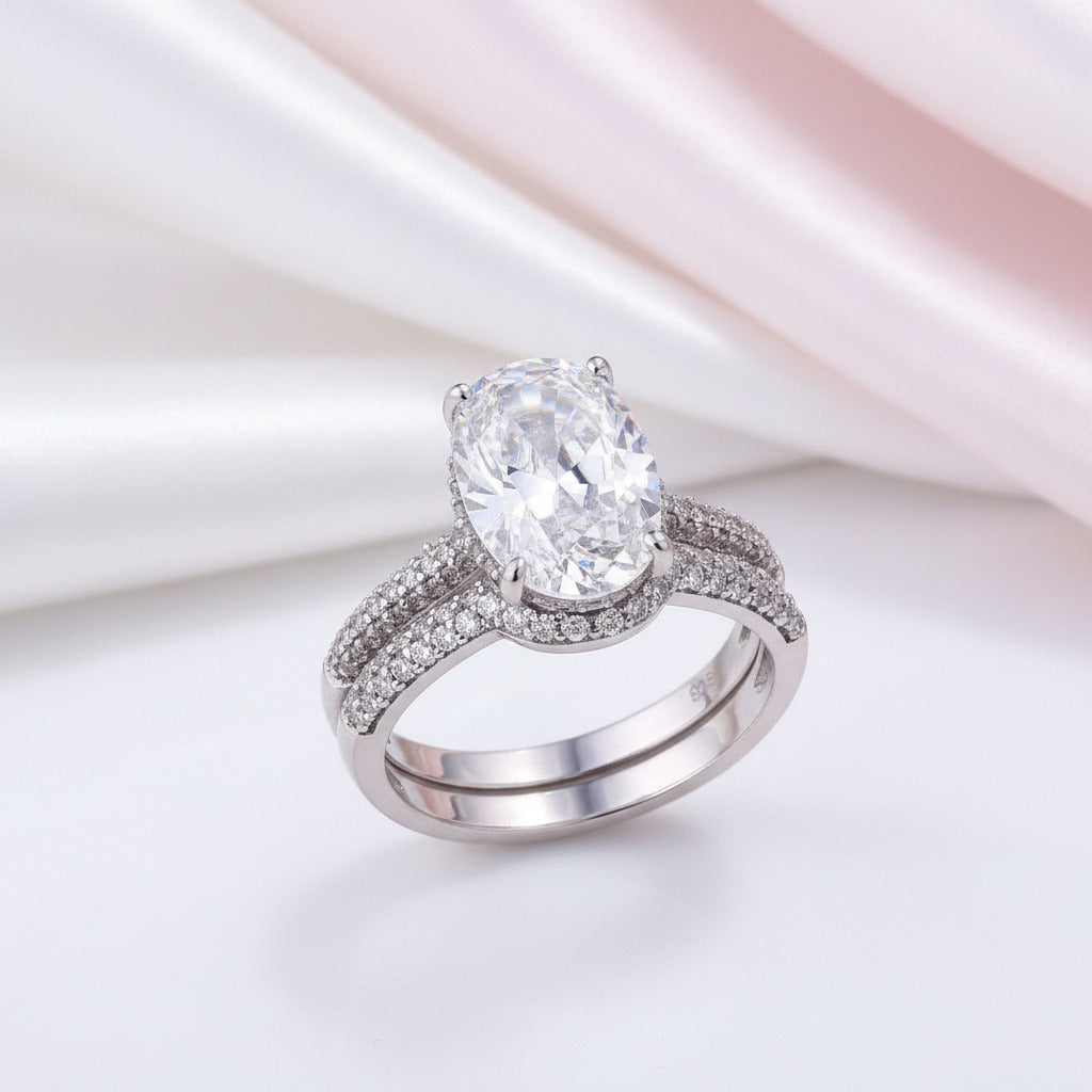 2pcs Oval Cut Diamond Option Ring Set-Black Diamonds New York