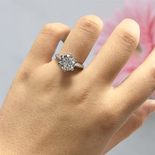 3 Carat 9mm Round Cut D Color Moissanite Engagement Ring - Black Diamonds New York