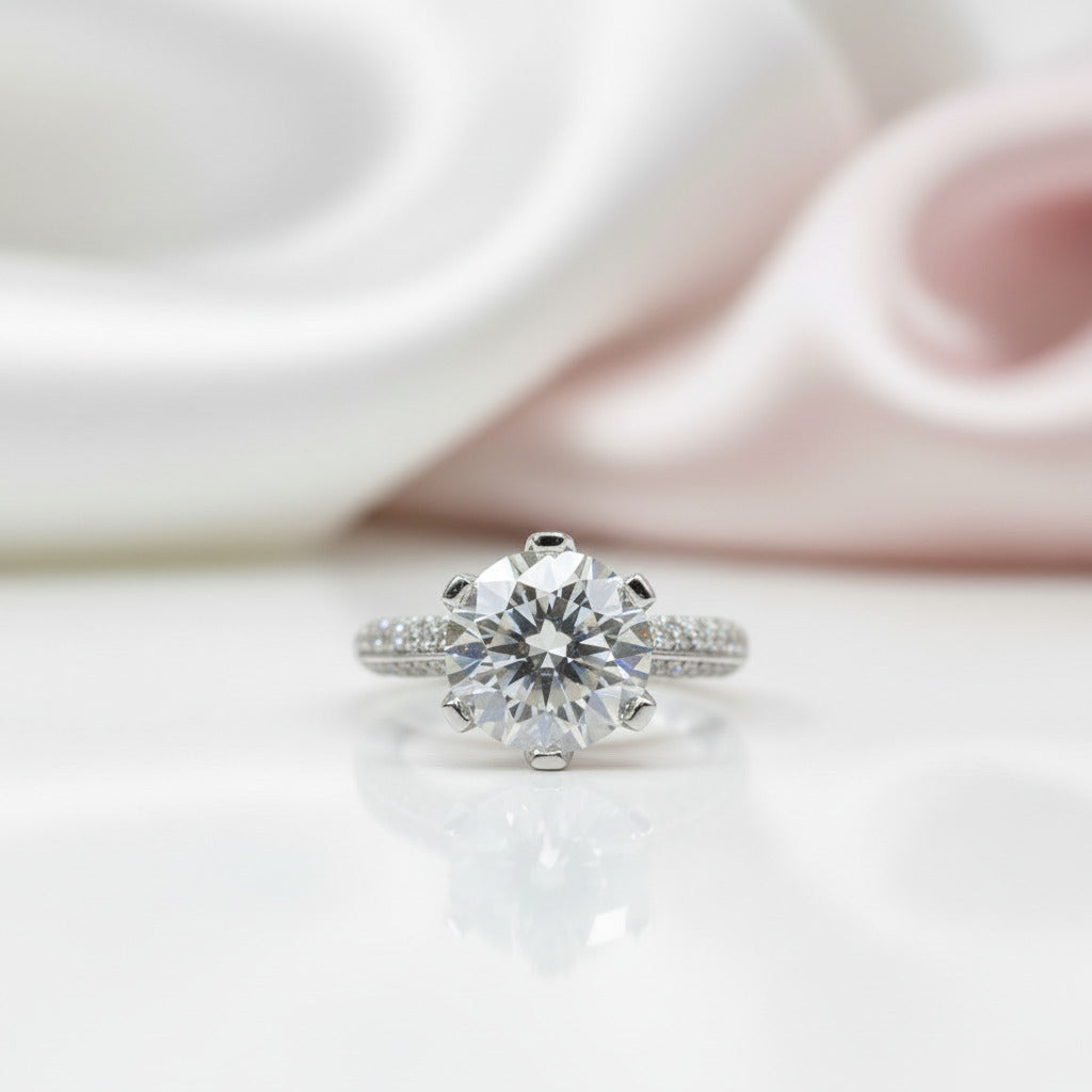 3 Carat 9mm Round Cut D Color Diamond Option Engagement Ring-Black Diamonds New York