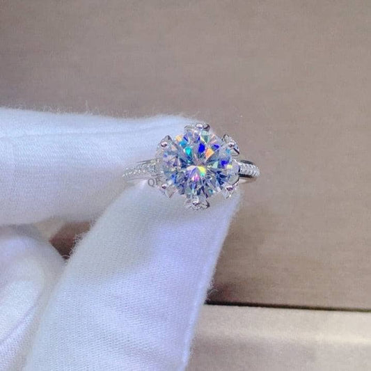 3 Carat 9mm Round Cut Moissanite Blossom Bud Engagement Ring - Black Diamonds New York