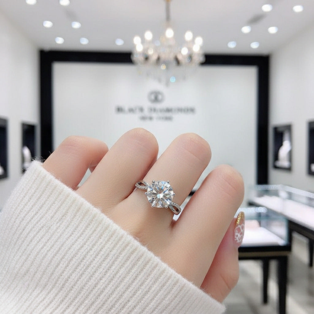 3 Carat Round Cut Diamond 6 Claw Engagement Ring-Black Diamonds New York