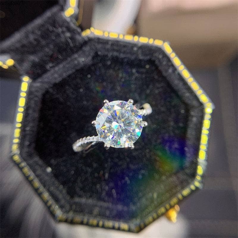 3 Carat Round Cut Moissanite 6 Claw Engagement Ring-Black Diamonds New York