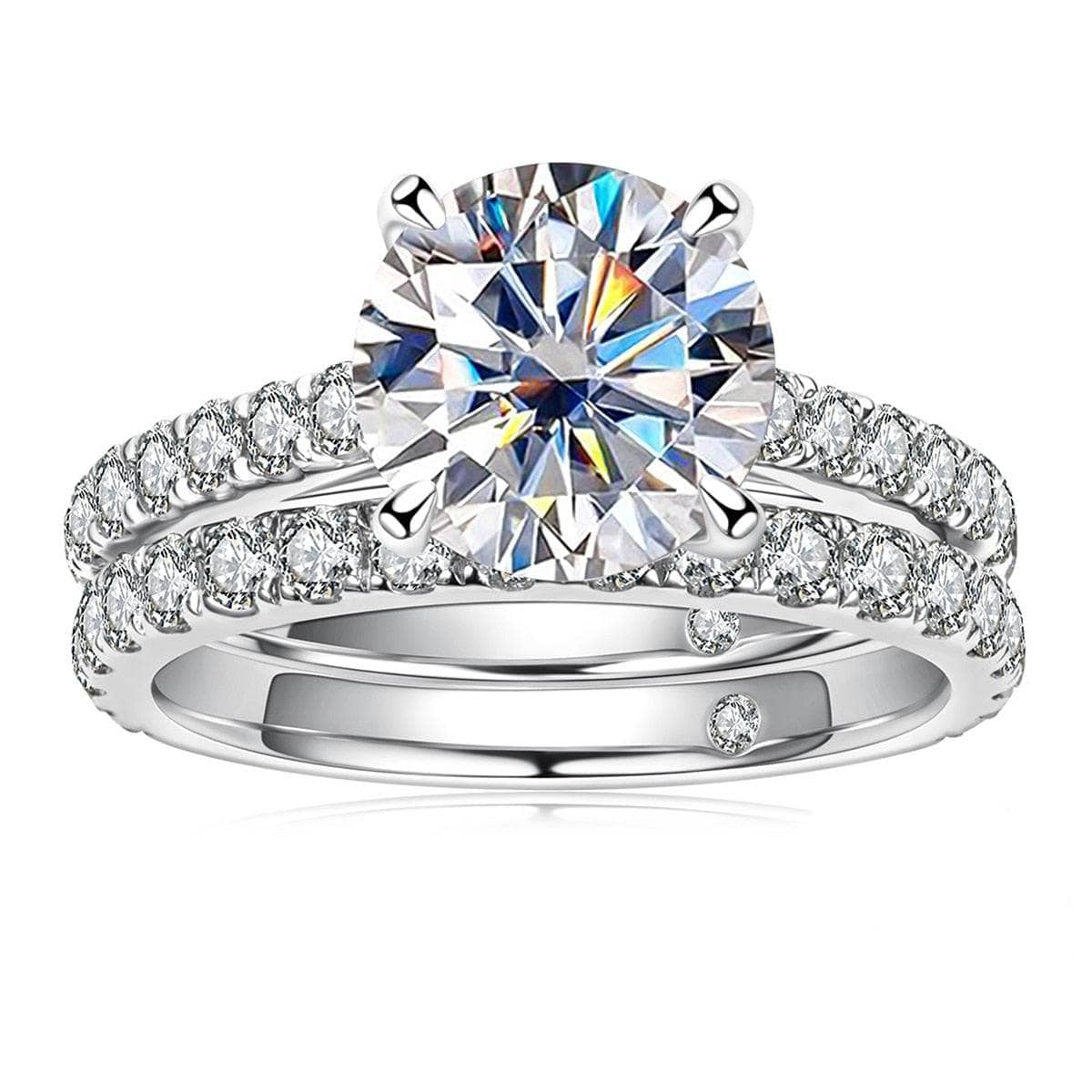 3 Carat Round Cut Moissanite Engagement Ring Set - Black Diamonds New York