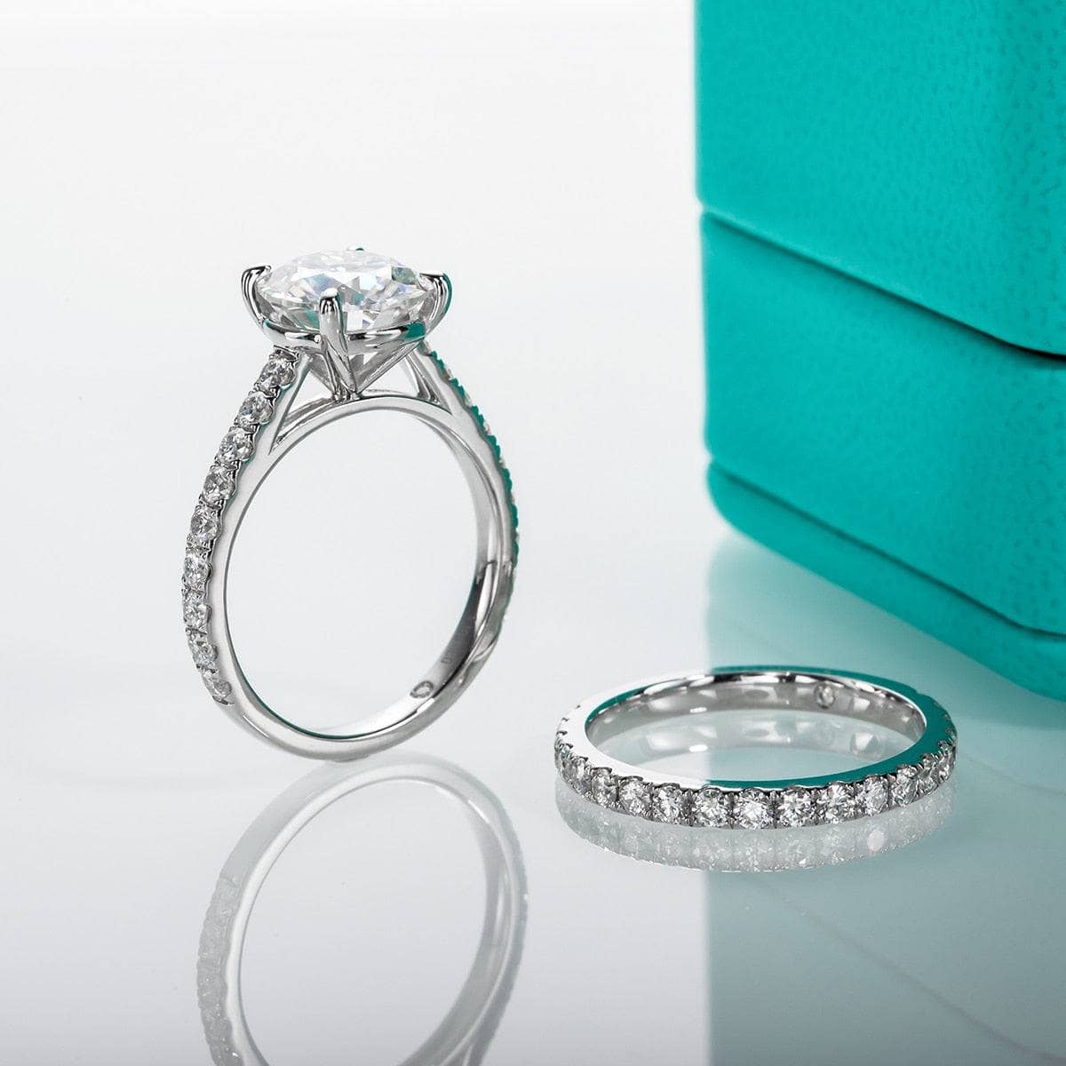 3 Carat Round Cut Moissanite Engagement Ring Set-Black Diamonds New York