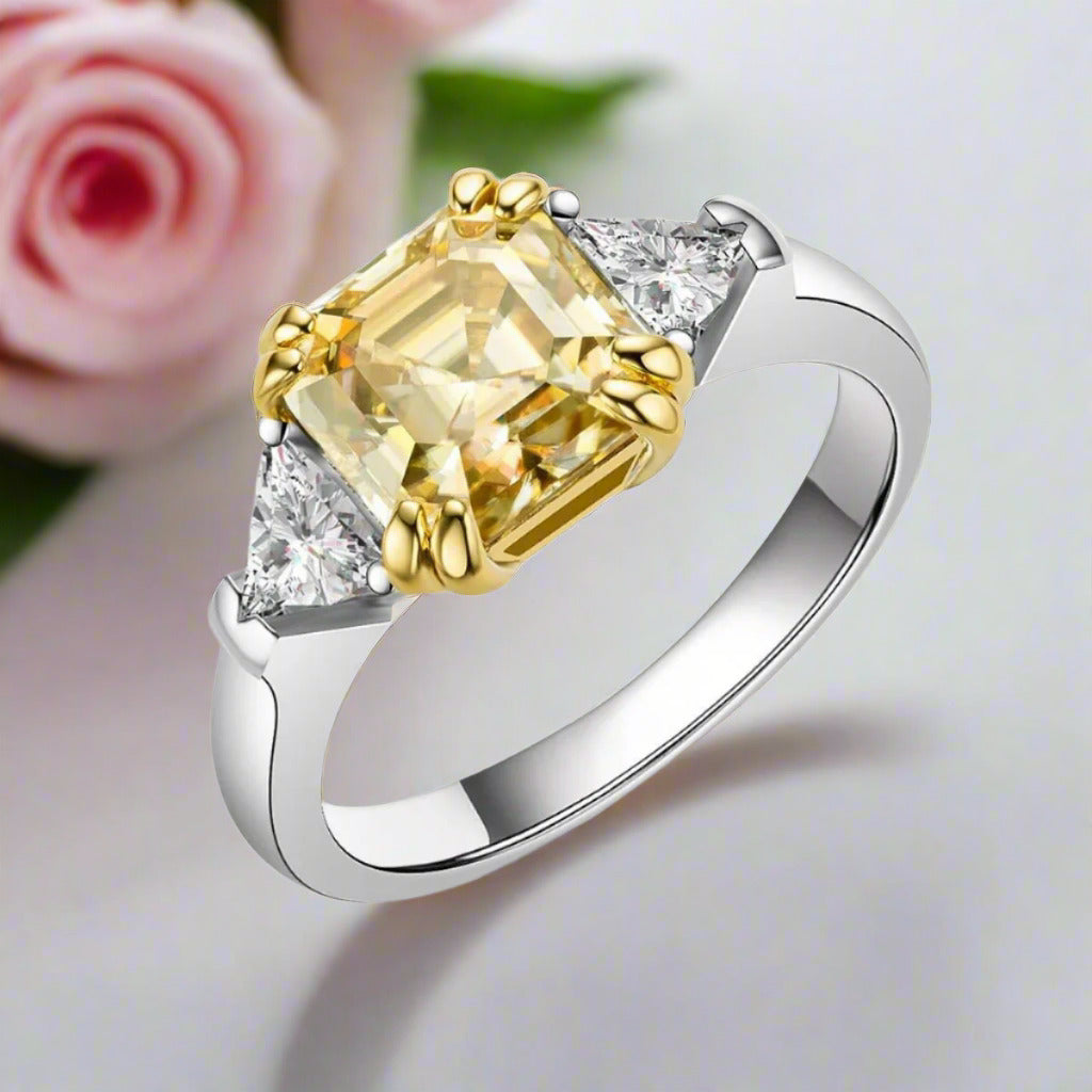 3 ct Asscher Cut Yellow Diamond Engagement Ring-Black Diamonds New York