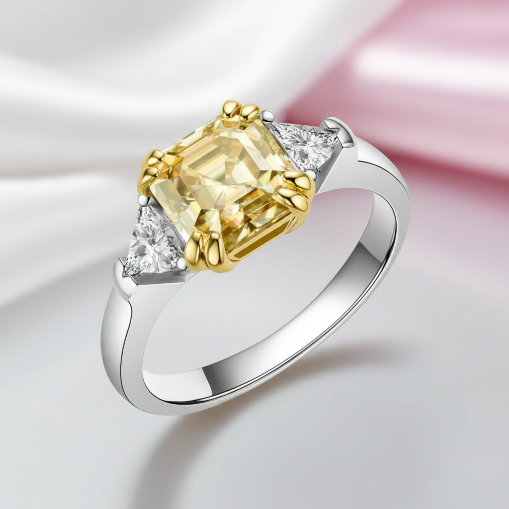 3 ct Asscher Cut Yellow Diamond Option Engagement Ring-Black Diamonds New York