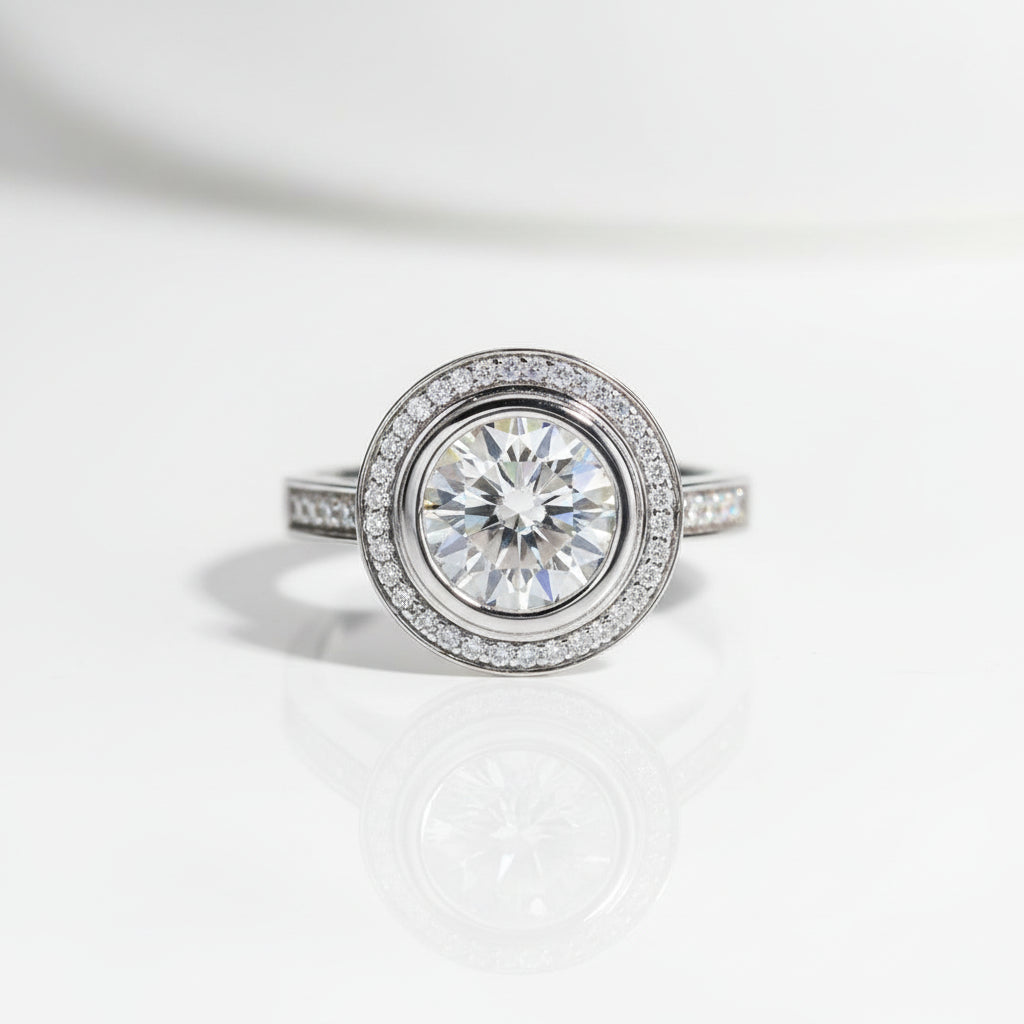 3.0 Ct Round Cut Diamond Option Halo White Gold Engagement Ring-Black Diamonds New York