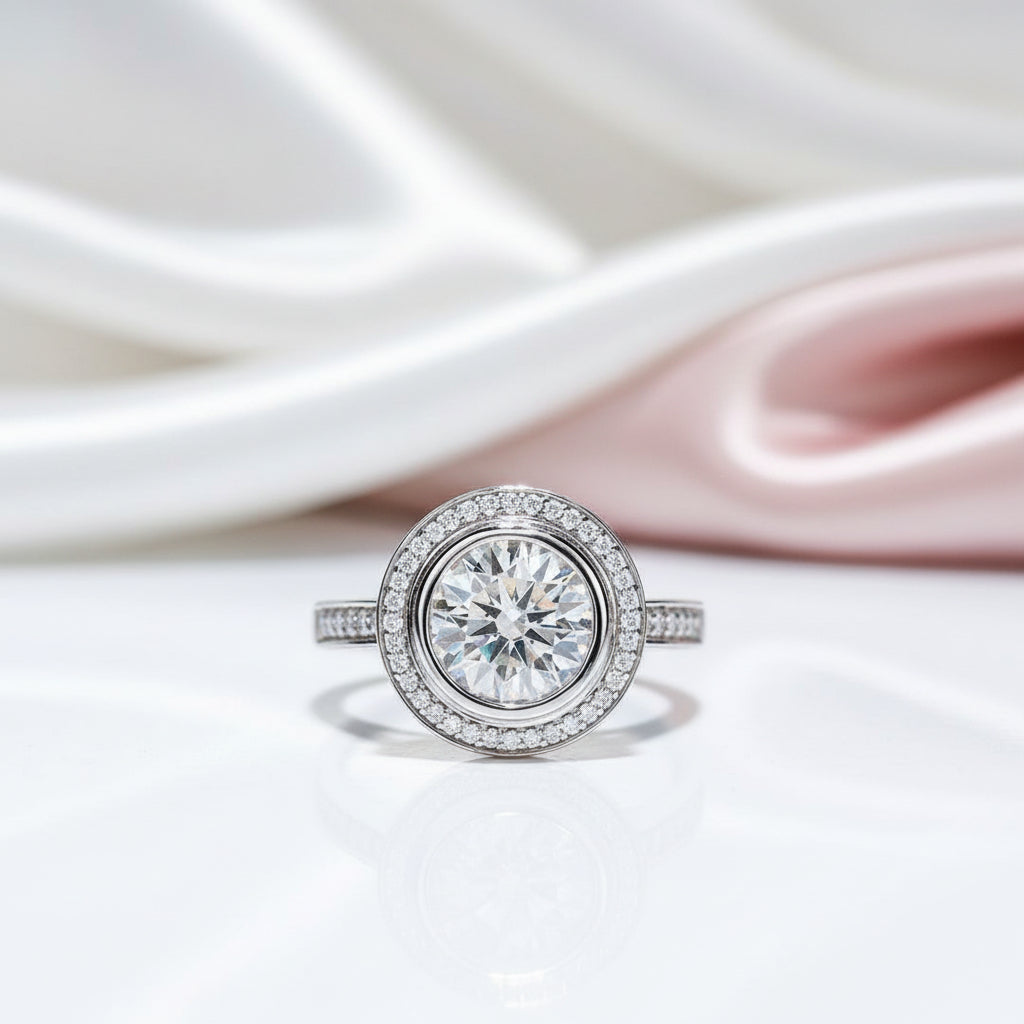 3.0 Ct Round Cut Diamond Option Halo White Gold Engagement Ring-Black Diamonds New York