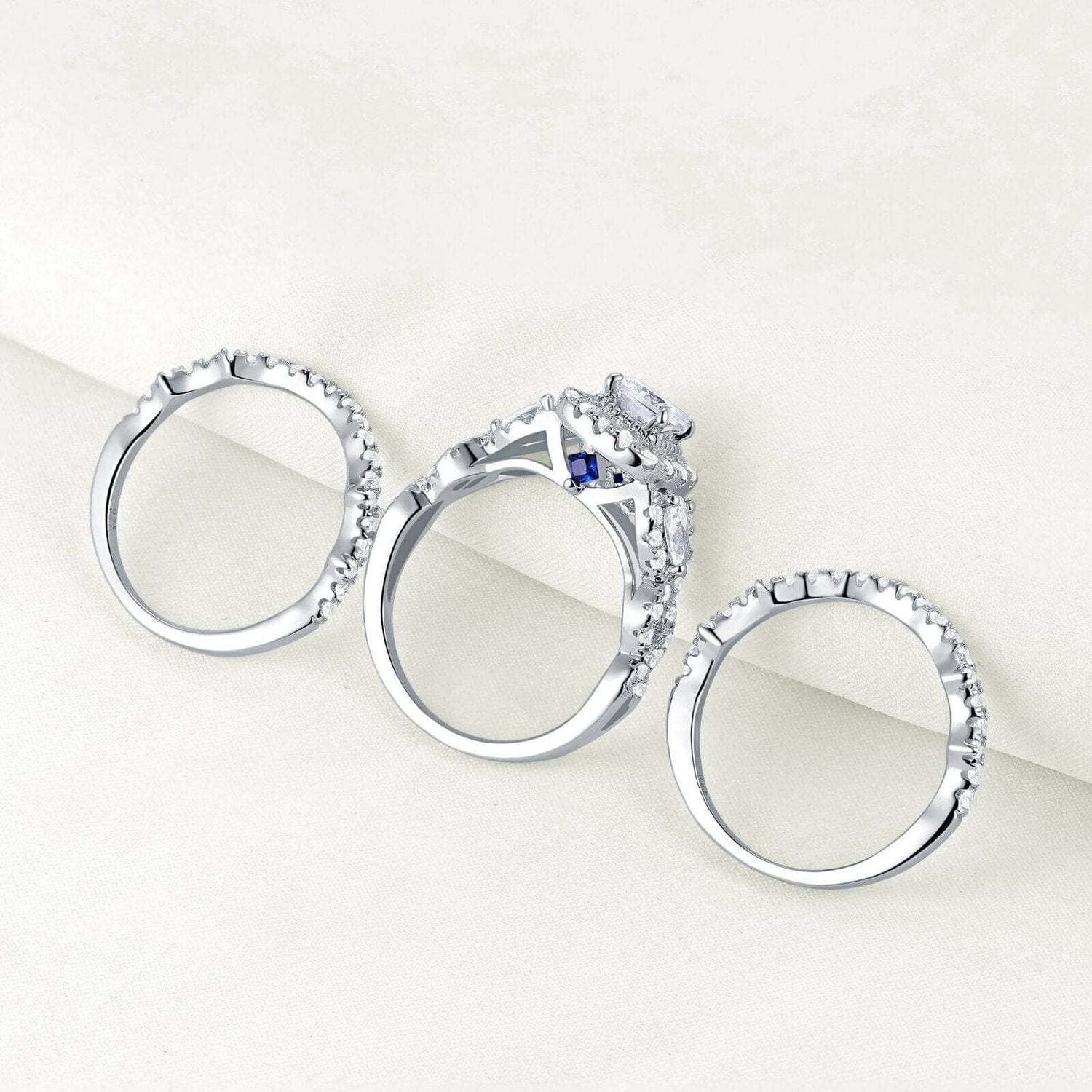 3 Pcs 2.7Ct White Created Diamond Engagement Ring Set-Black Diamonds New York