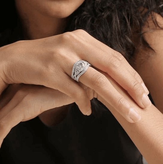 3 piece Round Cut Moissanite Diamond Engagement Ring Set - Black Diamonds New York
