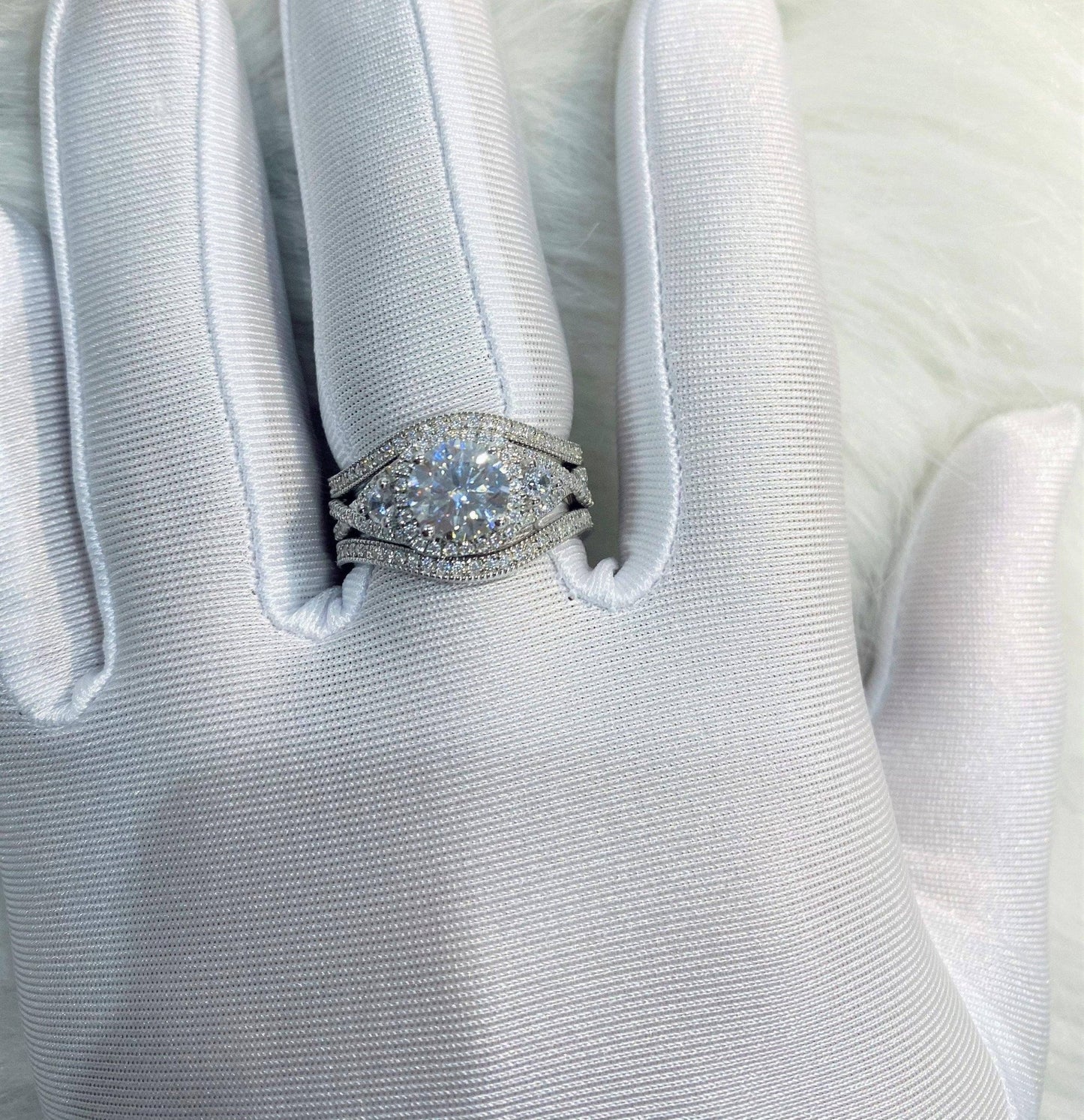 3 piece Round Cut Moissanite Diamond Engagement Ring Set - Black Diamonds New York
