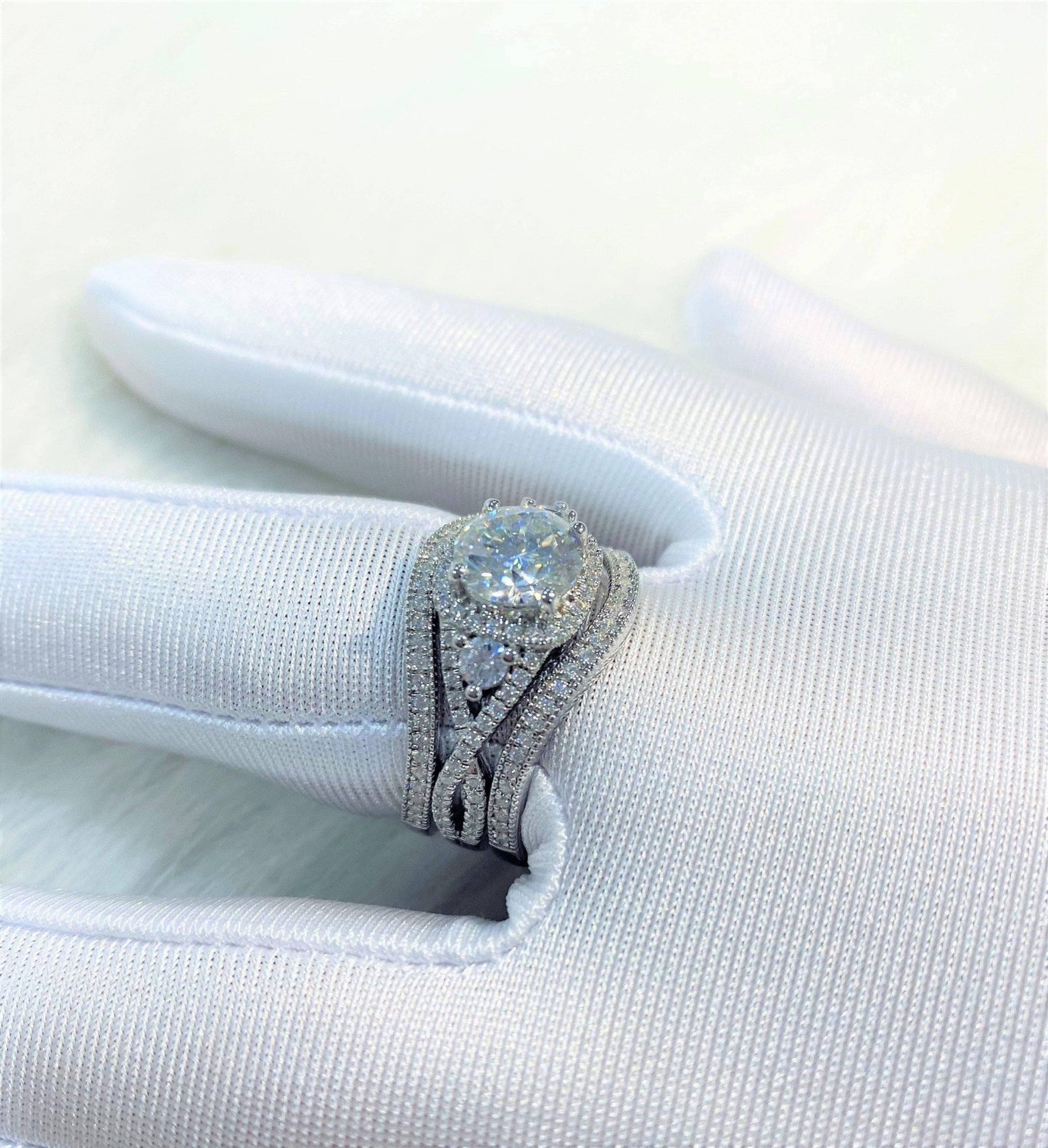 3 piece Round Cut Moissanite Diamond Engagement Ring Set-Black Diamonds New York