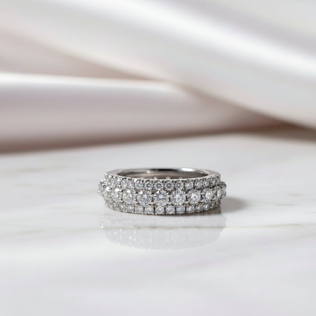 3 Row Round Cut Women's Wedding Band Ring-Black Diamonds New York