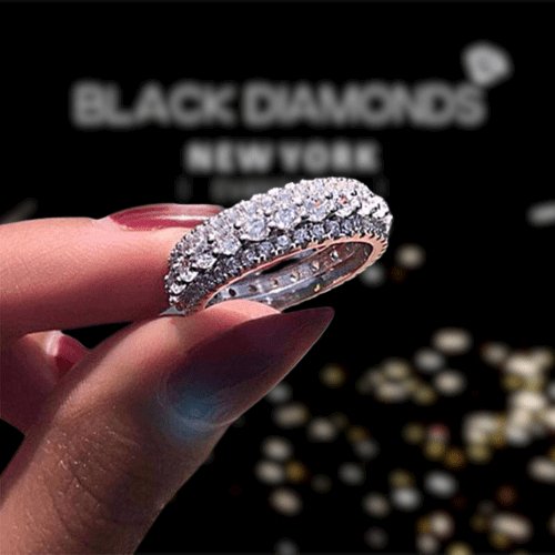 3 Row Round Cut Women's Wedding Band Ring-Black Diamonds New York