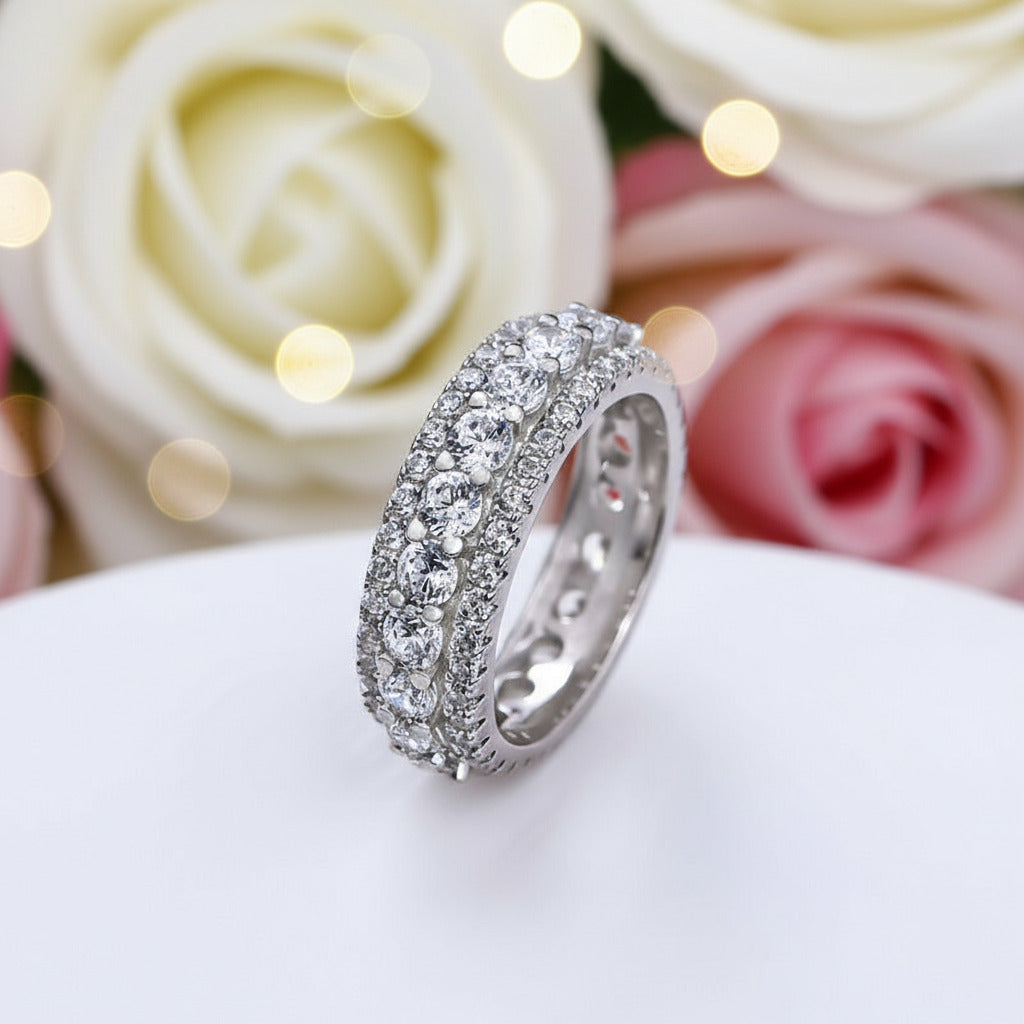 3 Row Round Cut Women's Wedding Band Ring-Black Diamonds New York