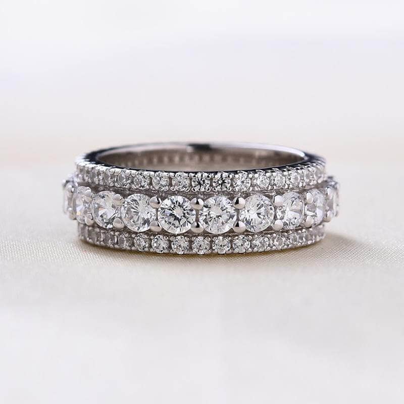 3 Row Round Cut Women's Wedding Band Ring-Black Diamonds New York