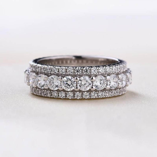 3 Row Round Cut Women's Wedding Band Ring - Black Diamonds New York