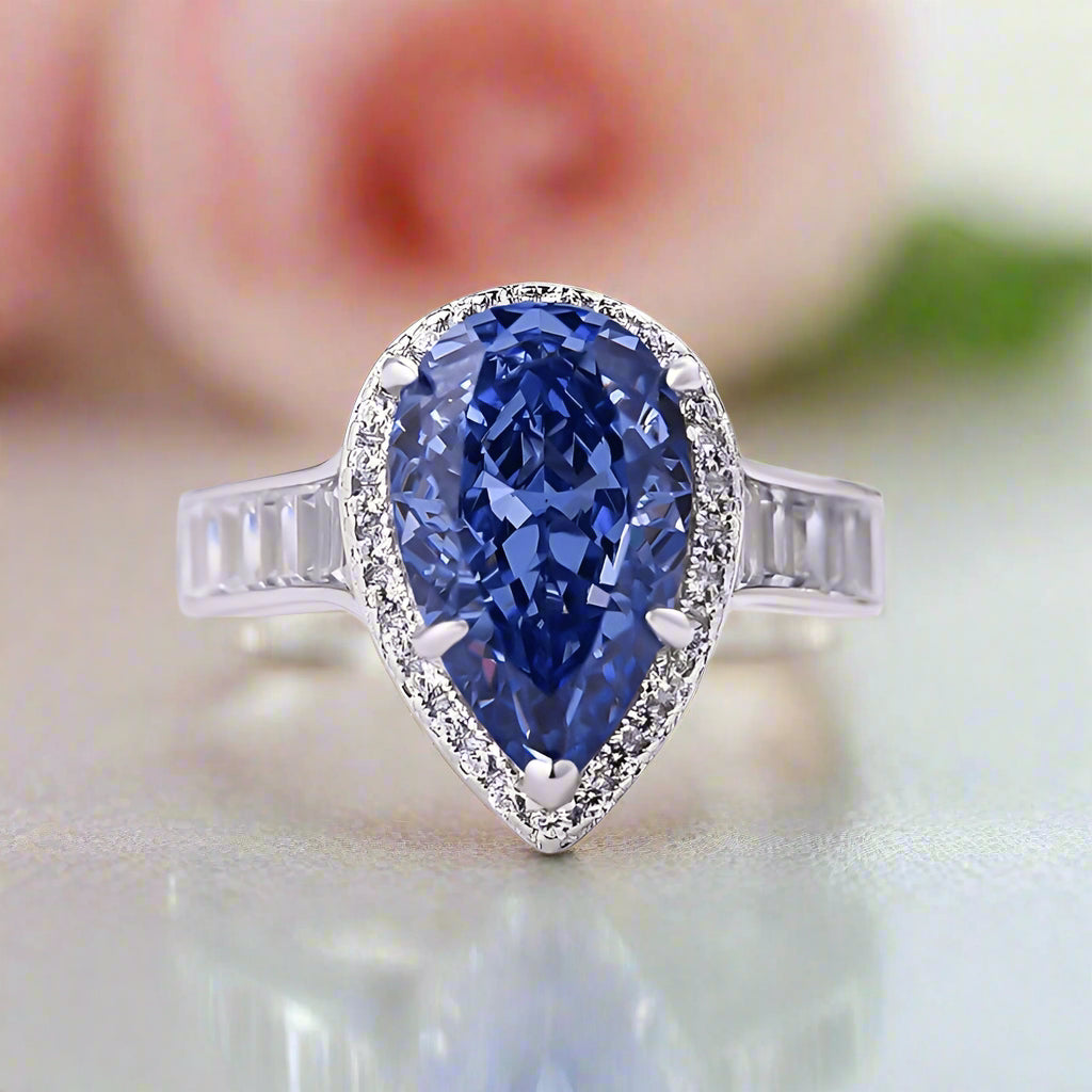 3.0 Carat Pear Cut Aquamarine Blue Engagement Ring-Black Diamonds New York