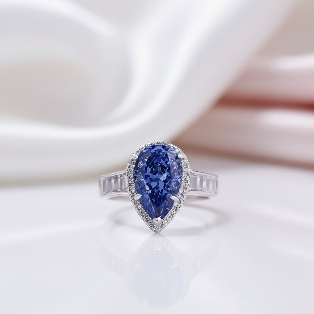 3.0 Carat Pear Cut Aquamarine Blue Engagement Ring-Black Diamonds New York