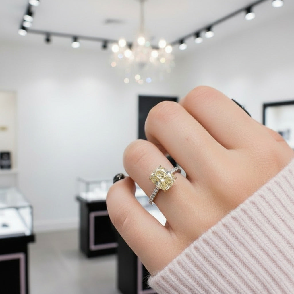 3.0 Carat Cushion Cut Yellow Sapphire Engagement Ring-Black Diamonds New York