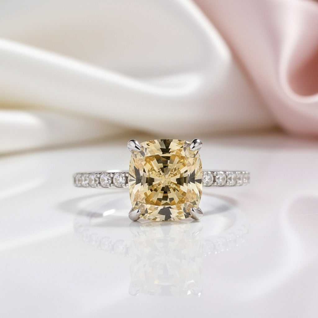 3.0 Carat Cushion Cut Yellow Sapphire Engagement Ring-Black Diamonds New York
