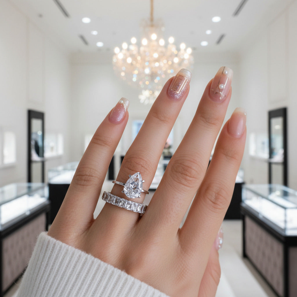 3.0 Carat Pear Cut Diamond Ring Set-Black Diamonds New York