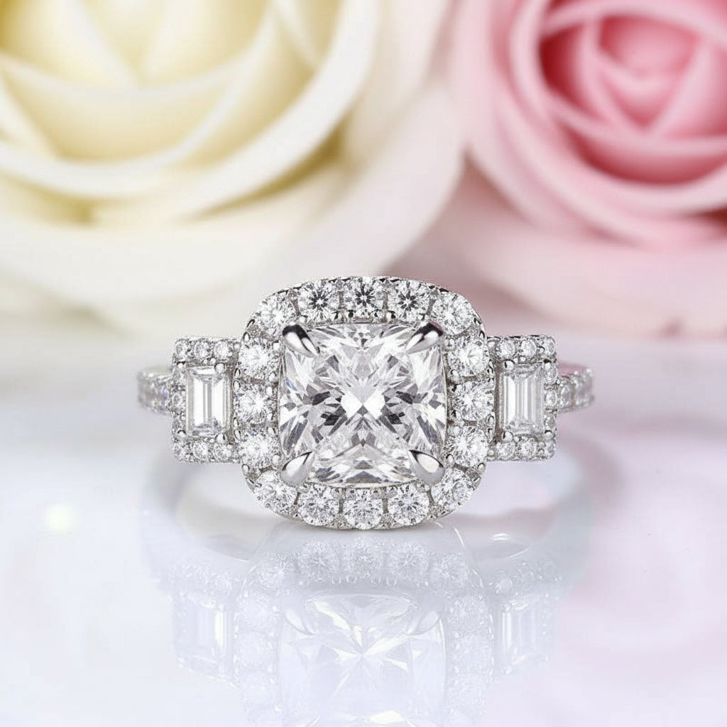 3.0ct Asscher Cut Three Stone Engagement Ring-Black Diamonds New York