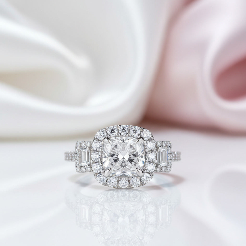 3.0ct Asscher Cut Three Stone Engagement Ring-Black Diamonds New York