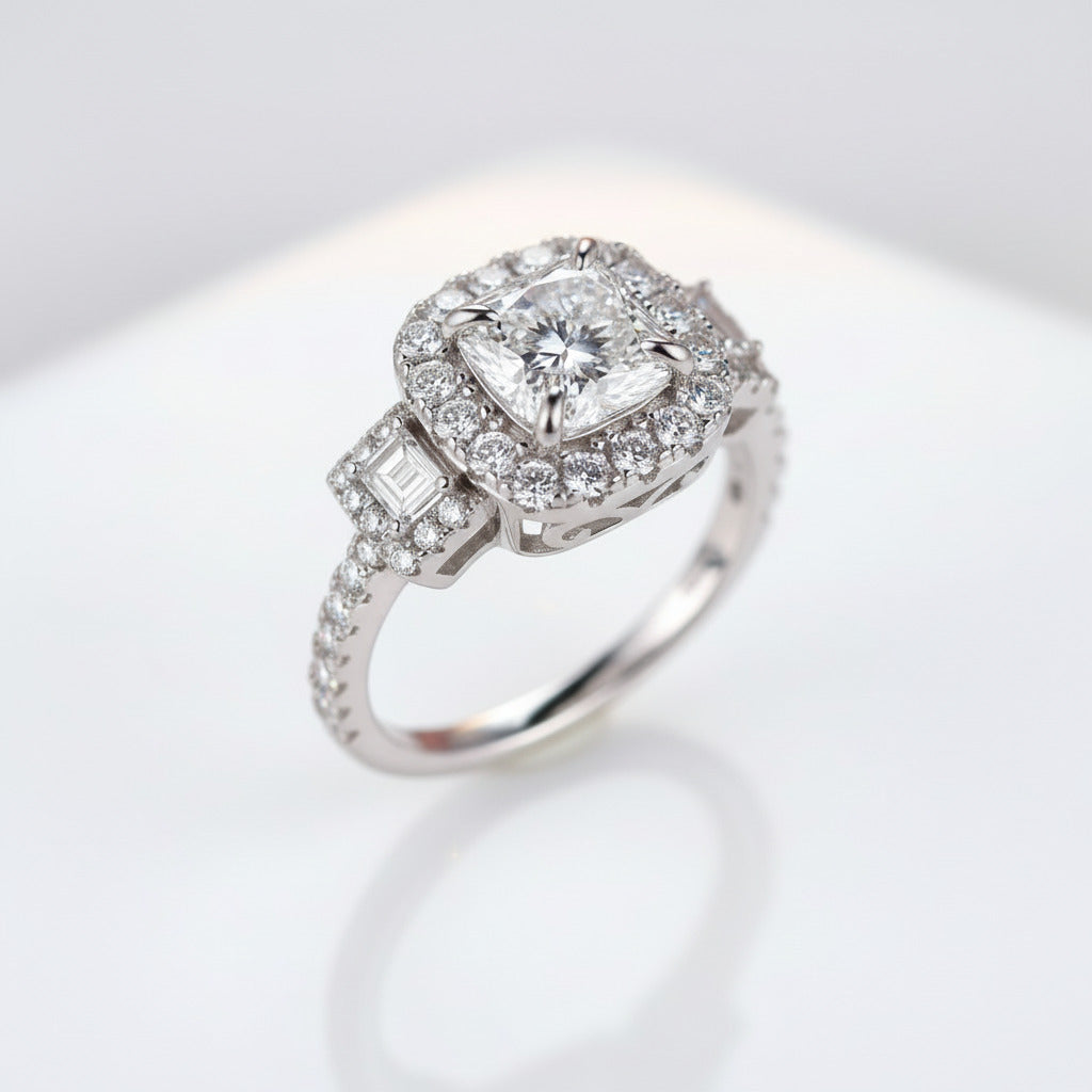 3.0ct Asscher Cut Three Stone Engagement Ring-Black Diamonds New York