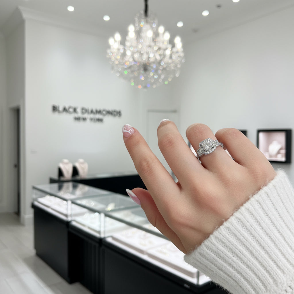 3.0ct Asscher Cut Three Stone Engagement Ring-Black Diamonds New York