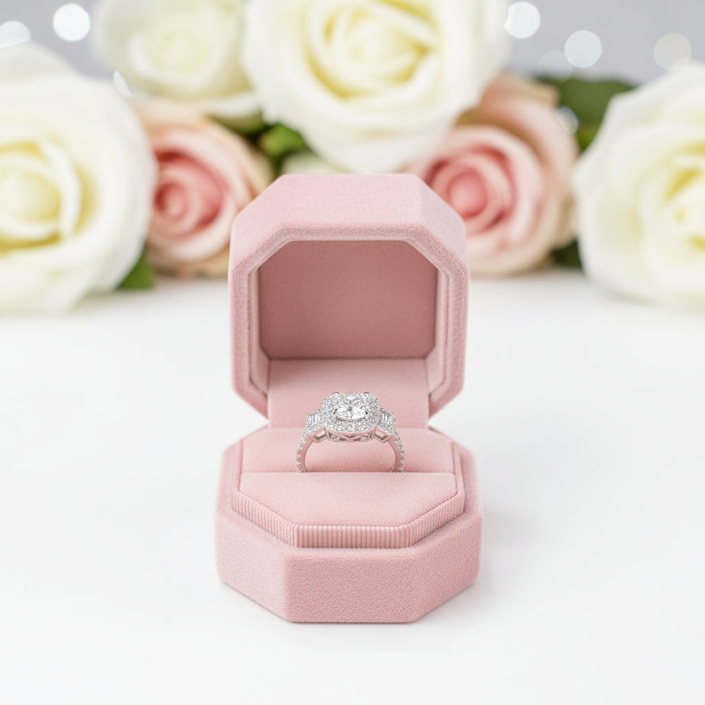 3.0ct Asscher Cut Three Stone Engagement Ring-Black Diamonds New York