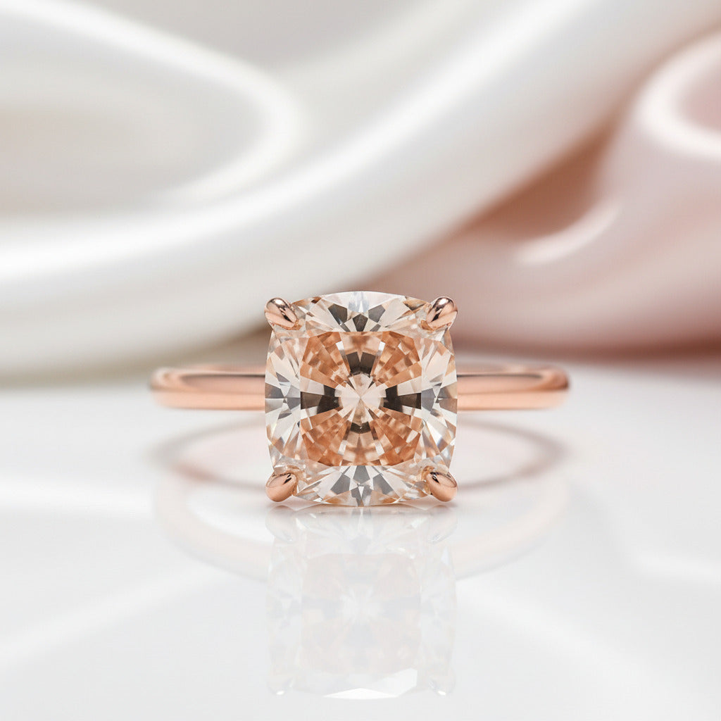 3.0ct Cushion Cut Champagne Engagement Ring-Black Diamonds New York