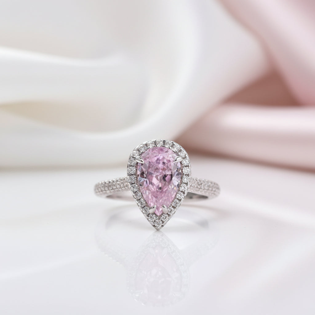 3.0ct Halo Pear Cut Diamond Option Pink Sapphire Engagement Ring-Black Diamonds New York