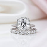 3.2 Carat Cushion Cut Halo Wedding Set