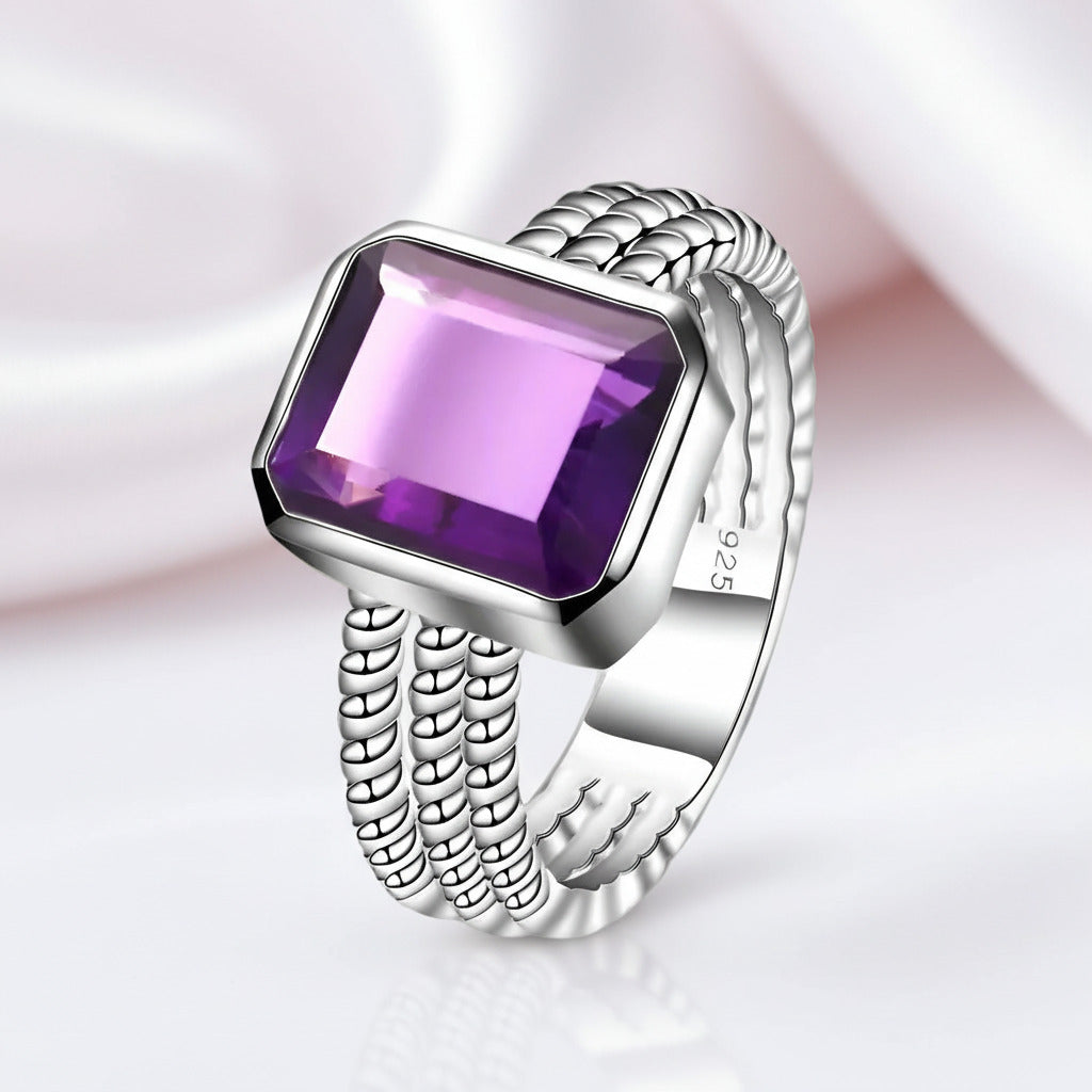 3.36Ct Amethyst Rope Band Engagement Ring-Black Diamonds New York