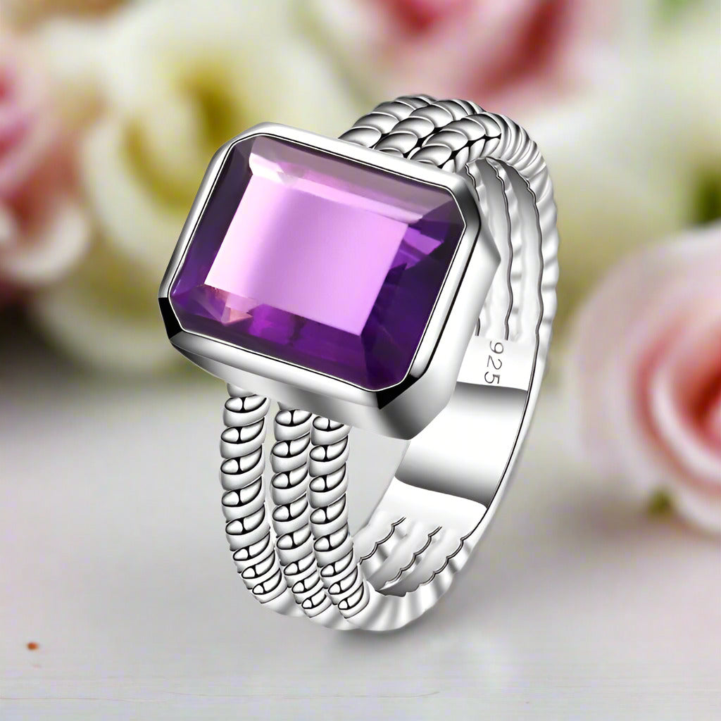 3.36Ct Amethyst Rope Band Engagement Ring-Black Diamonds New York