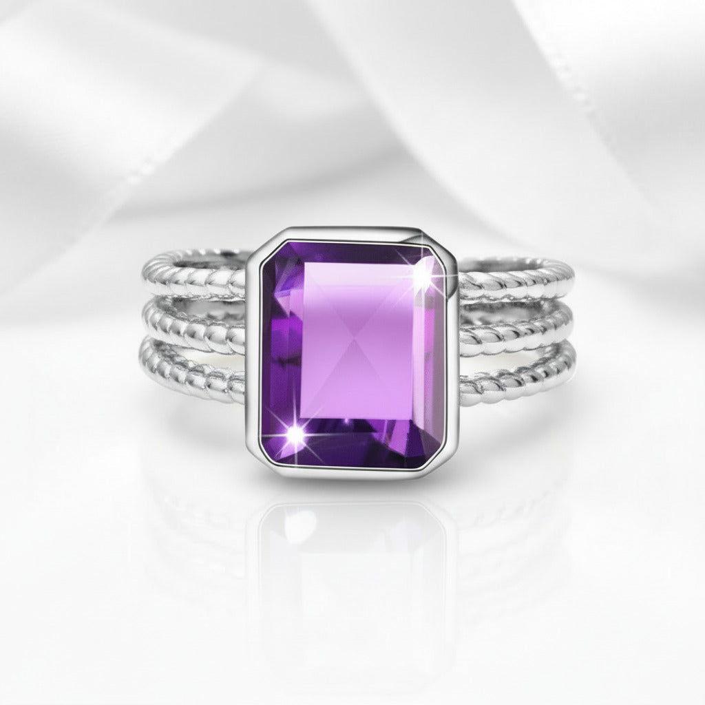 3.36Ct Amethyst Rope Band Engagement Ring-Black Diamonds New York