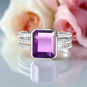 3.36Ct Amethyst Rope Band Engagement Ring-Black Diamonds New York