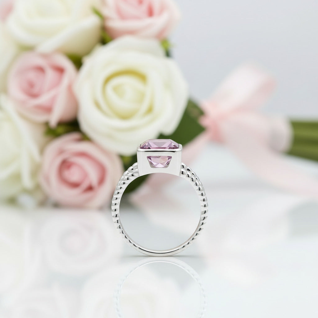 3.36Ct Amethyst Rope Band Engagement Ring-Black Diamonds New York