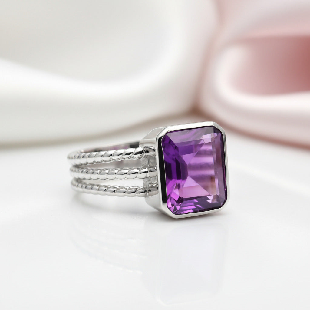 3.36Ct Amethyst Rope Band Engagement Ring-Black Diamonds New York