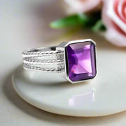 3.36Ct Amethyst Rope Band Engagement Ring-Black Diamonds New York