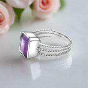 3.36Ct Amethyst Rope Band Engagement Ring-Black Diamonds New York