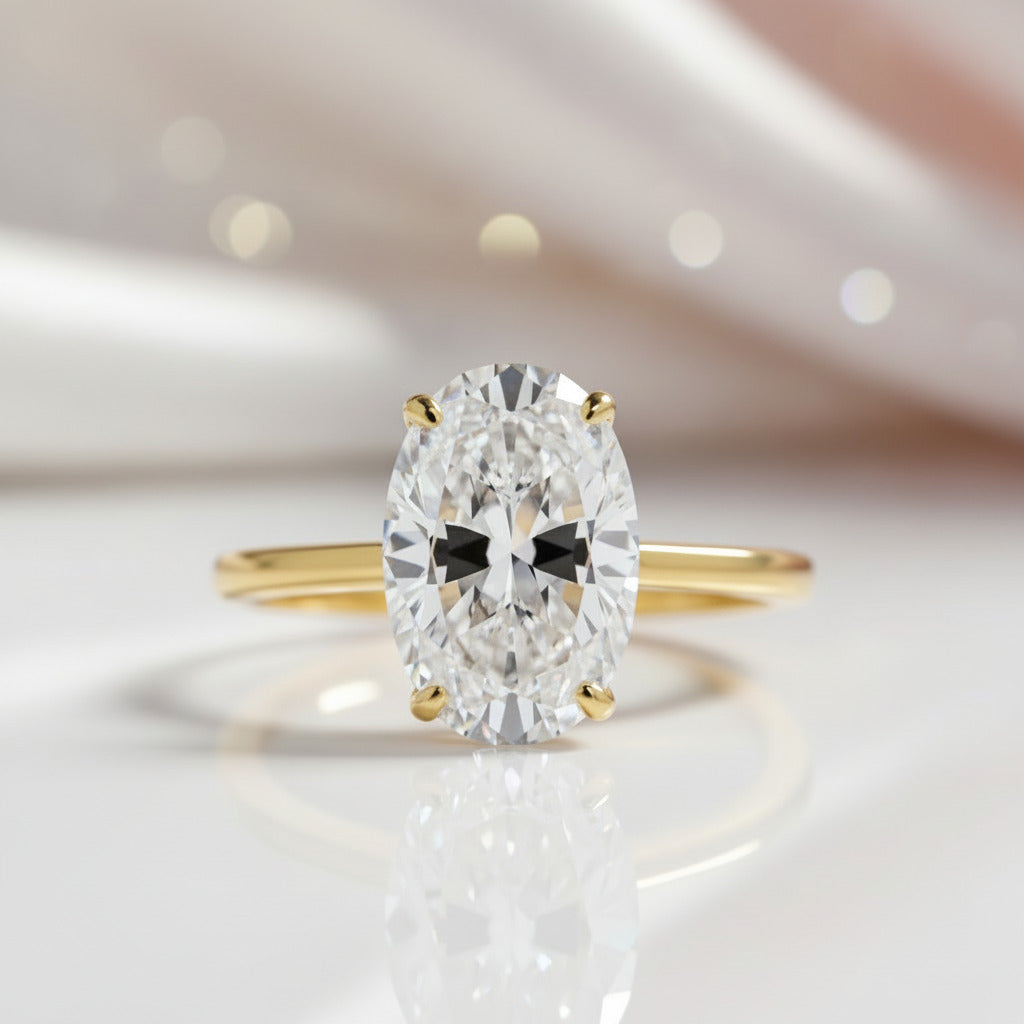 3.50 Carat Oval Cut Solitaire Yellow Gold Engagement Ring-Black Diamonds New York