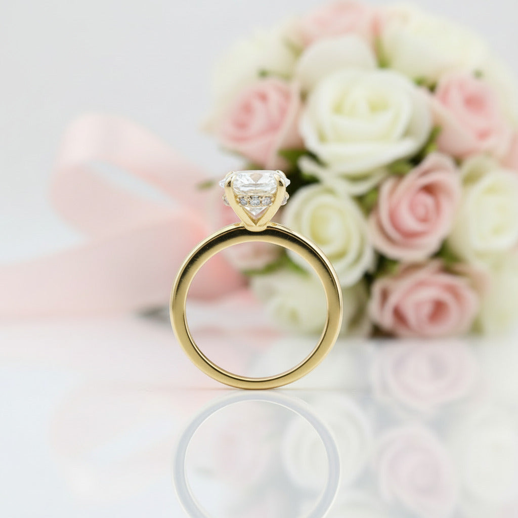 3.50 Carat Oval Cut Solitaire Yellow Gold Engagement Ring-Black Diamonds New York
