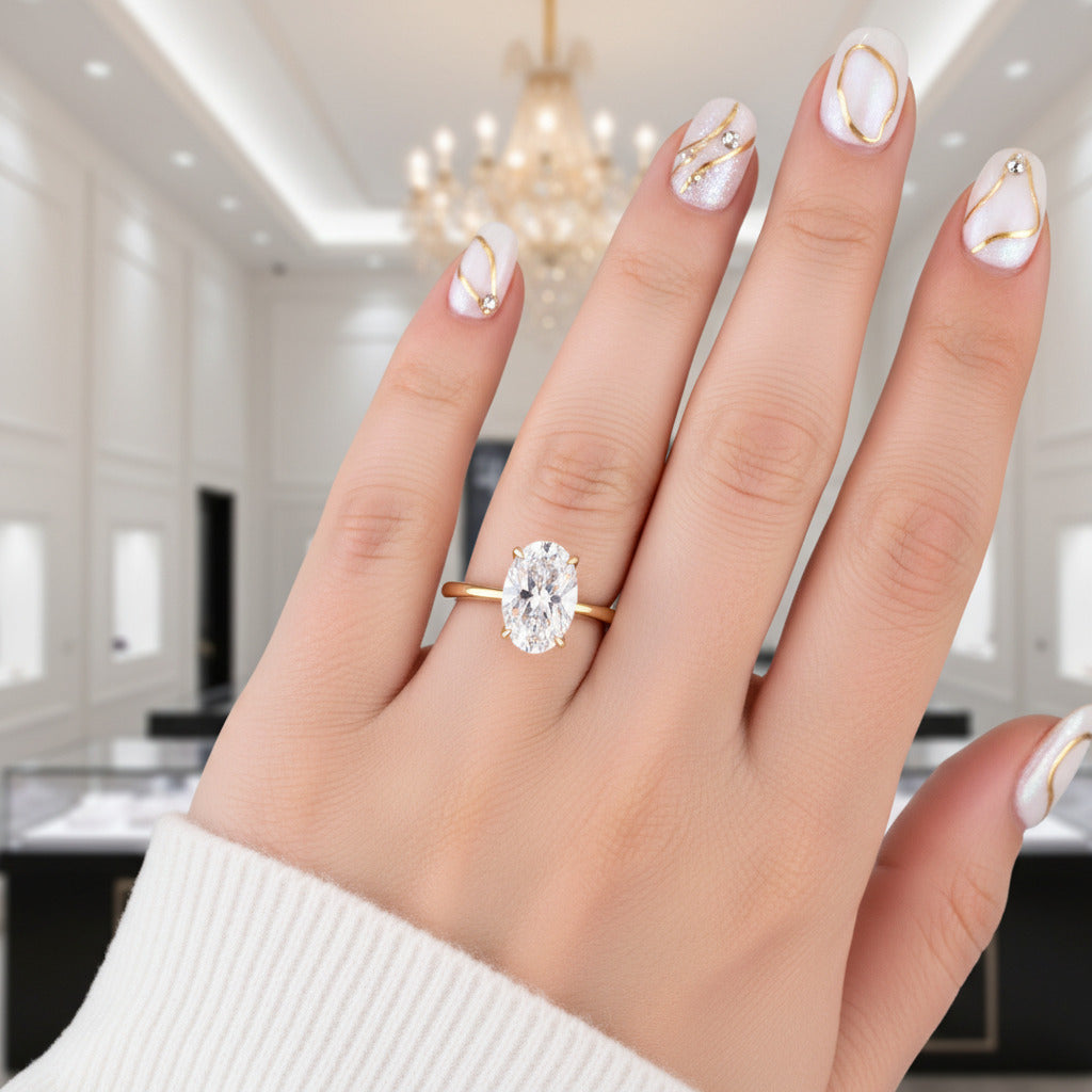 3.50 Carat Oval Cut Solitaire Yellow Gold Engagement Ring-Black Diamonds New York