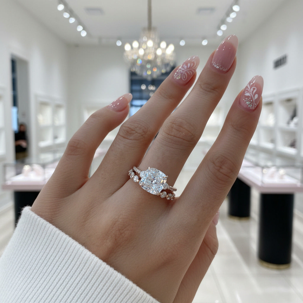 3.5 Carat Cushion Cut Women's Wedding Ring Set-Black Diamonds New York