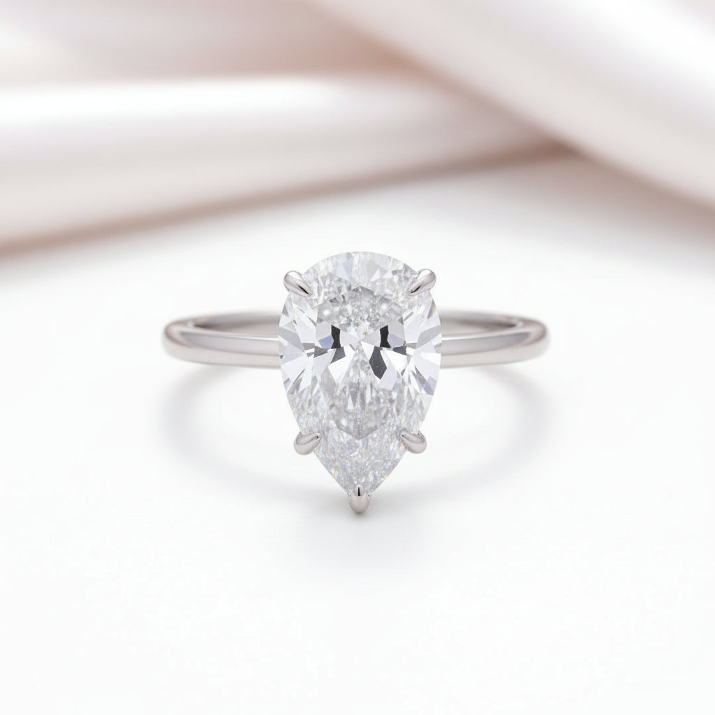 3.5 Carat Pear Cut White Gold Engagement Ring-Black Diamonds New York
