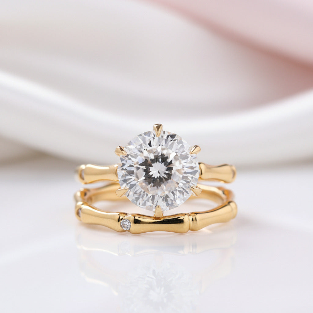 3.0 Carat Bamboo Design Brilliant Cut Wedding Set-Black Diamonds New York