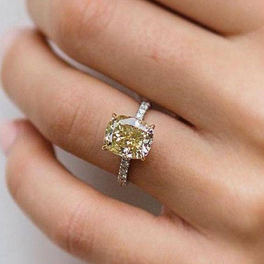 3.0 Carat Cushion Cut Yellow Sapphire Engagement Ring - Black Diamonds New York